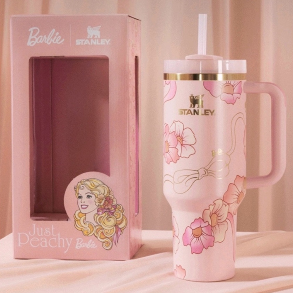 Barbie Stanley Just Peachy 40 oz Quencher ‘80’s Peaches ‘n Cream.
